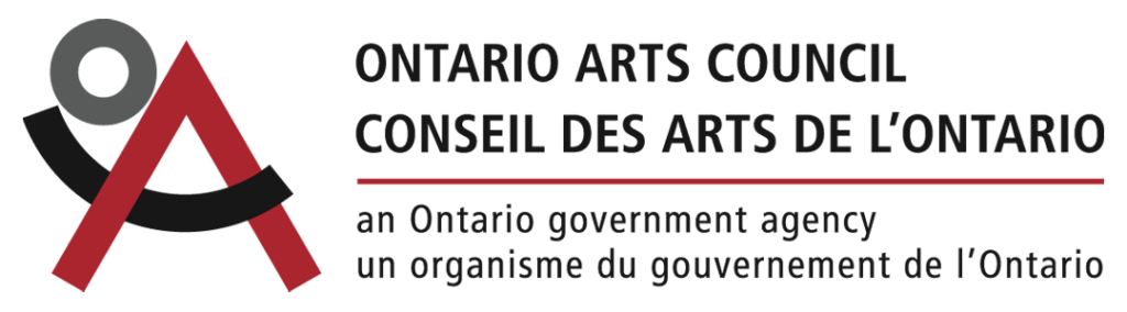 Horizontal black and red Ontario Arts Council logo.